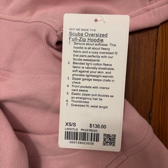 NWT lululemon Scuba Oversized Full-Zip Hoodie, Pink Haze/Rose Gold, Size XS/S - Picture 5 of 5